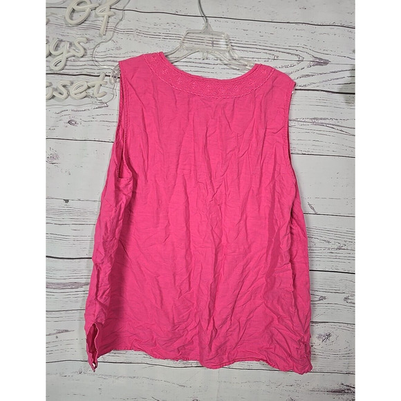 Saint Tropez West Pink Embroidered Linen V-Neck Sleeveless Tank Top Womans 3X - Picture 2 of 5